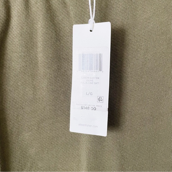 NWT Eileen Fisher LARGE Lightweight Organic Cotton Terry Aline skirt in Olive - Picture 6 of 7